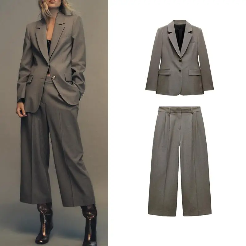 

Осенне-зимний клетчатый костюм Jaet с высокой талией, широкие брюки, женский модный комплект, хлопковые длинные брюки све, комплект из двух предметов