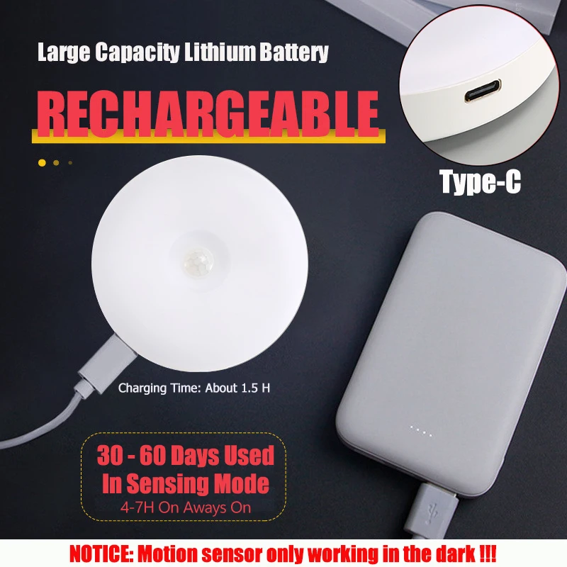 Motion Sensor Light With Remote Control USB Rechargeable Timer Night Light Dimmable LED Lamp Stairs Hallway Cabinet Nightlight