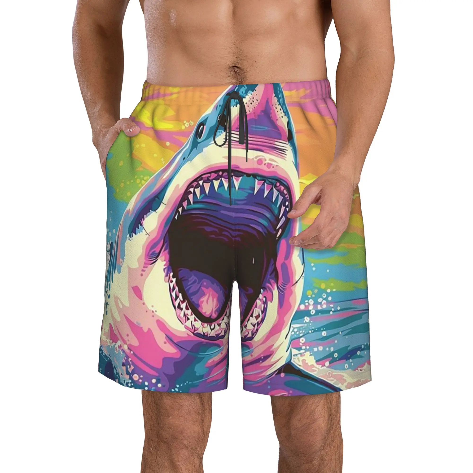 Colorful Vortex Background Shark Trunks Beach Board Shorts Casual Quick Dry Swim Summer Men Pants