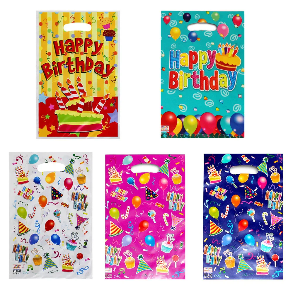 Bolsas de regalo estampadas para niño y niña, bolsa de plástico croma para dulces, botín para fiesta de cumpleaños, suministros de decoración, 10/20 piezas