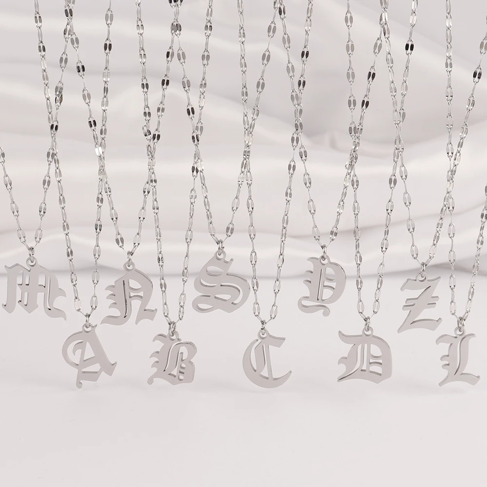 316L الفولاذ المقاوم للصدأ القوطية رسالة قلادة للنساء موضة الذهب A-Z الأولي قلادة بحرف سلسلة القلائد مجوهرات #5