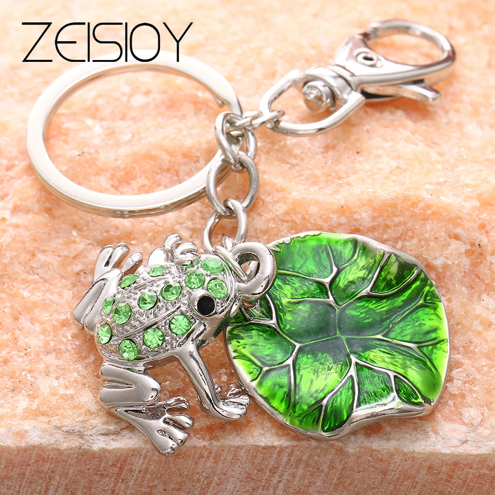 Ladies 2022 Auto Accessories Green Frog Rhinestone Pendant Keychain DIY Keyring Crystal Animal Keychain Accessories Fun Pendant