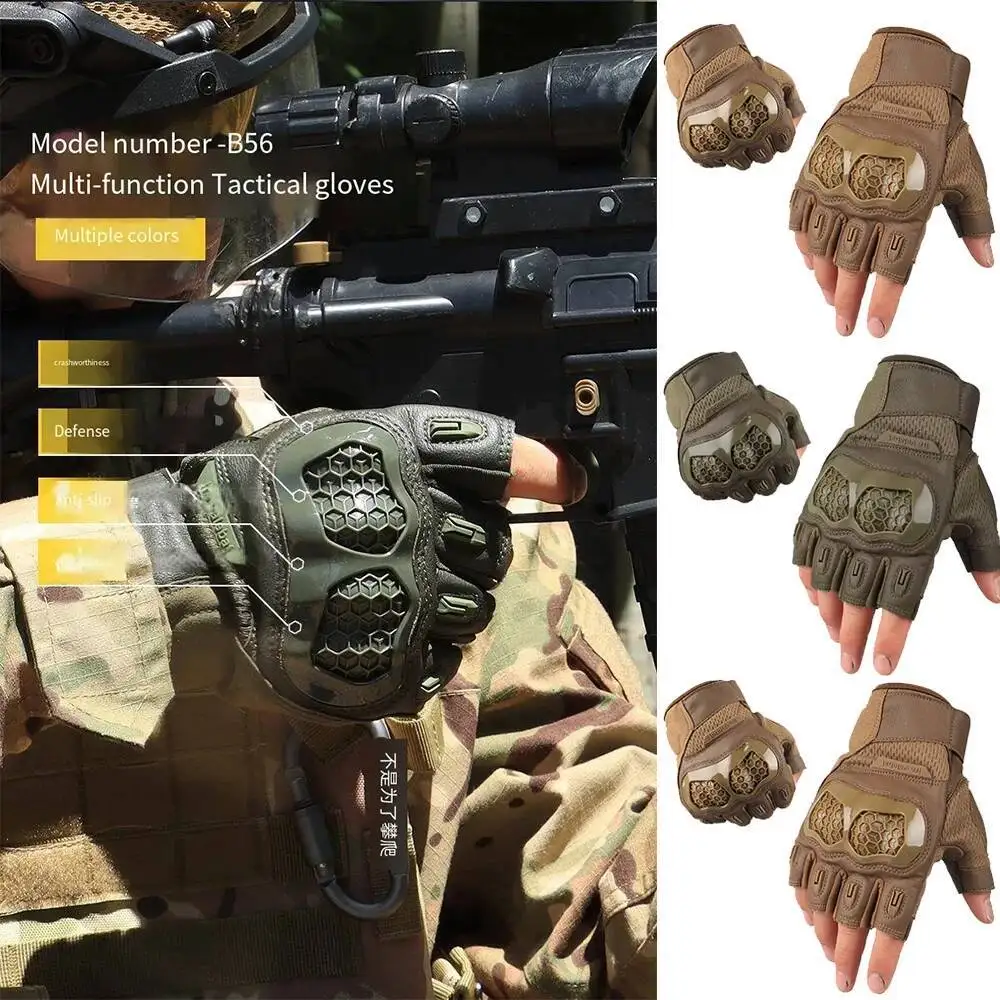 

Men Half Finger Tactical Combat Hunting Hard Shell Protective Fingerless Anti Skid Wear Gloear Resistant Gloves