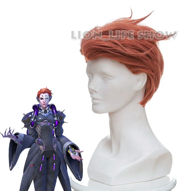 OW Moira Odeleine Straight Orange Red Cosplay Wig Mens Short Hair Wigs