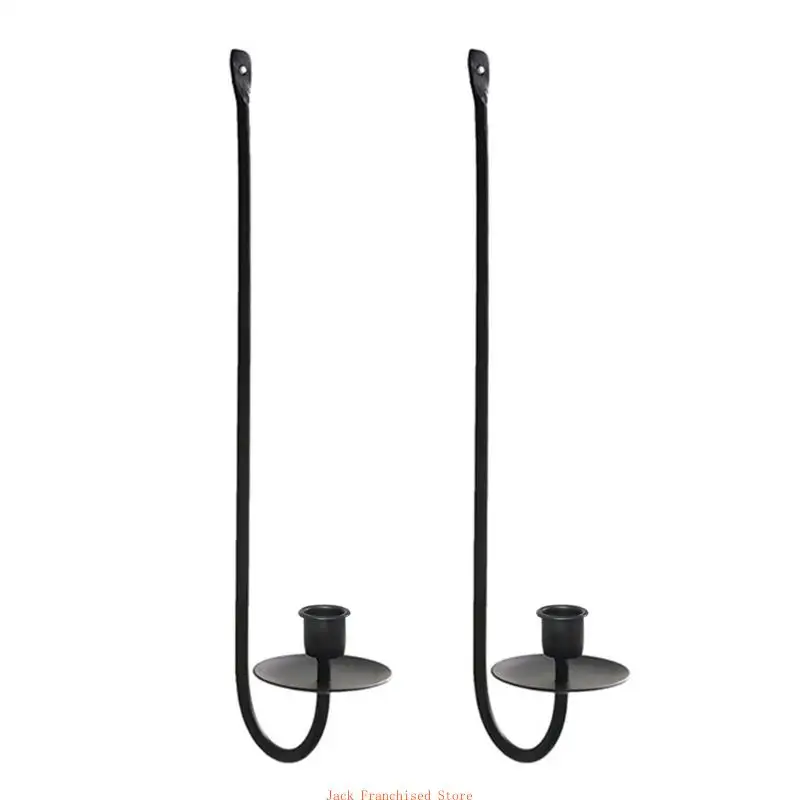 

Stylish Hanging Holders Wall Decors Set of 2 Black Metal Wall Sconces Candlestick for Living Room Lighting Decors