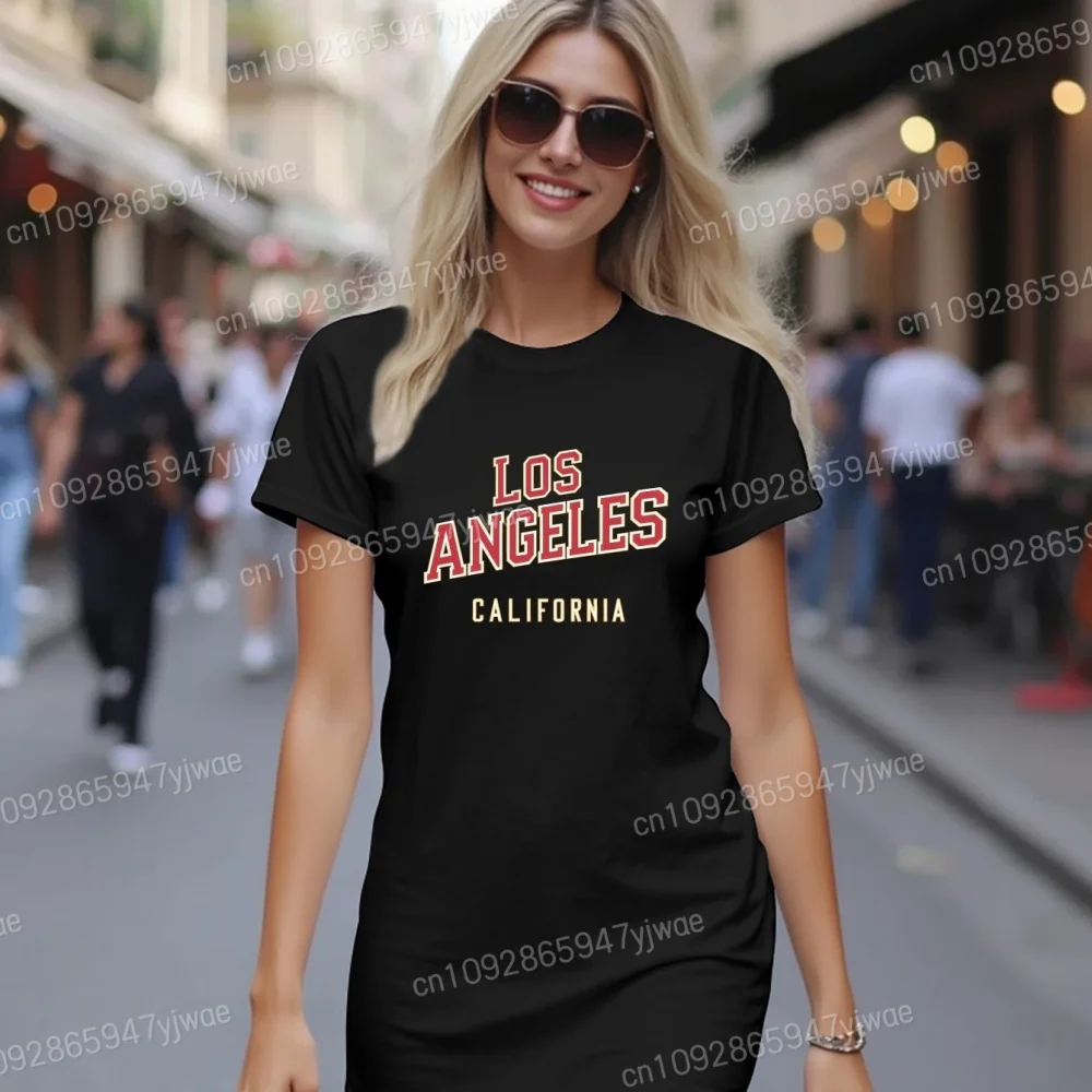 الصيف المرأة لوس انجليس تي شيرت مطبوع فستان الجولة الرقبة تي شيرت غير رسمي فستان النوم ملابس المنزل ملابس خاصة النساء فستان
