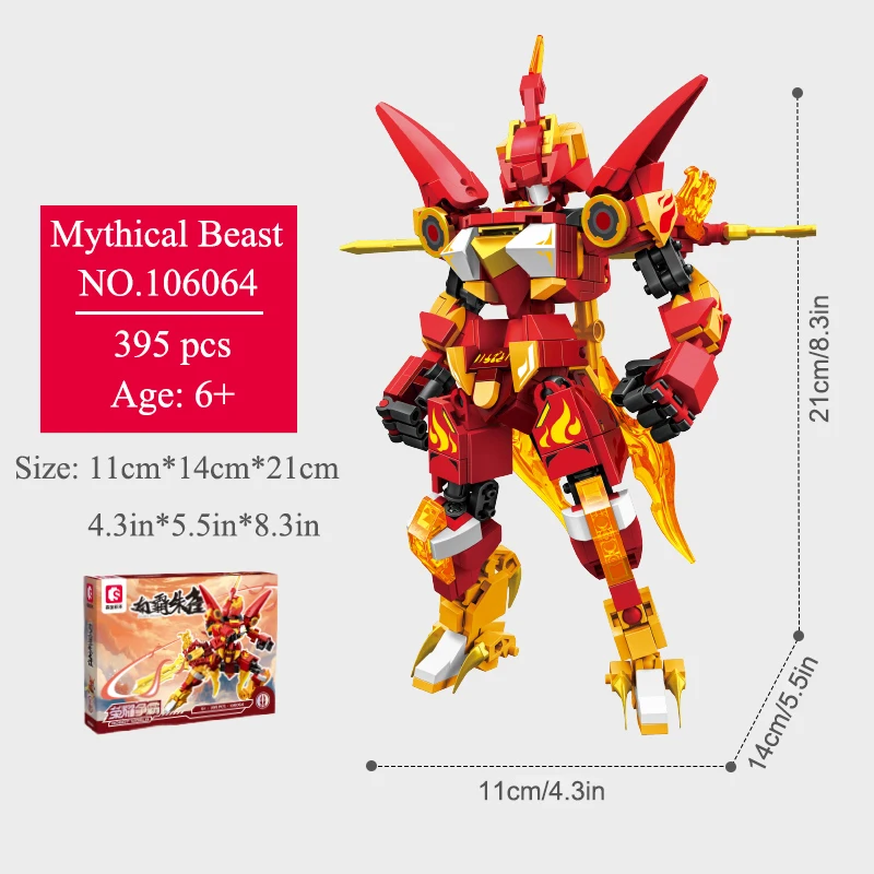 4 Styles Creative Mythical Beast Mini Blocks Children\'s Toys Mecha Morphing Robot Model Educational Assembly Building Blocks