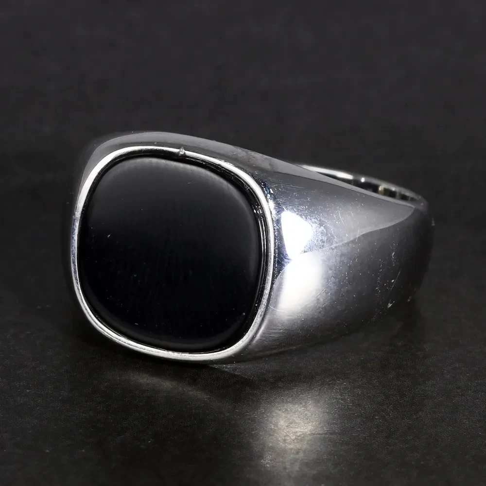 Real Pure Silver s925 Mens Rings Minimalist Turkish Rings Man Simple Finger Rings With Natural Onyx Stones Turkish Jewellery