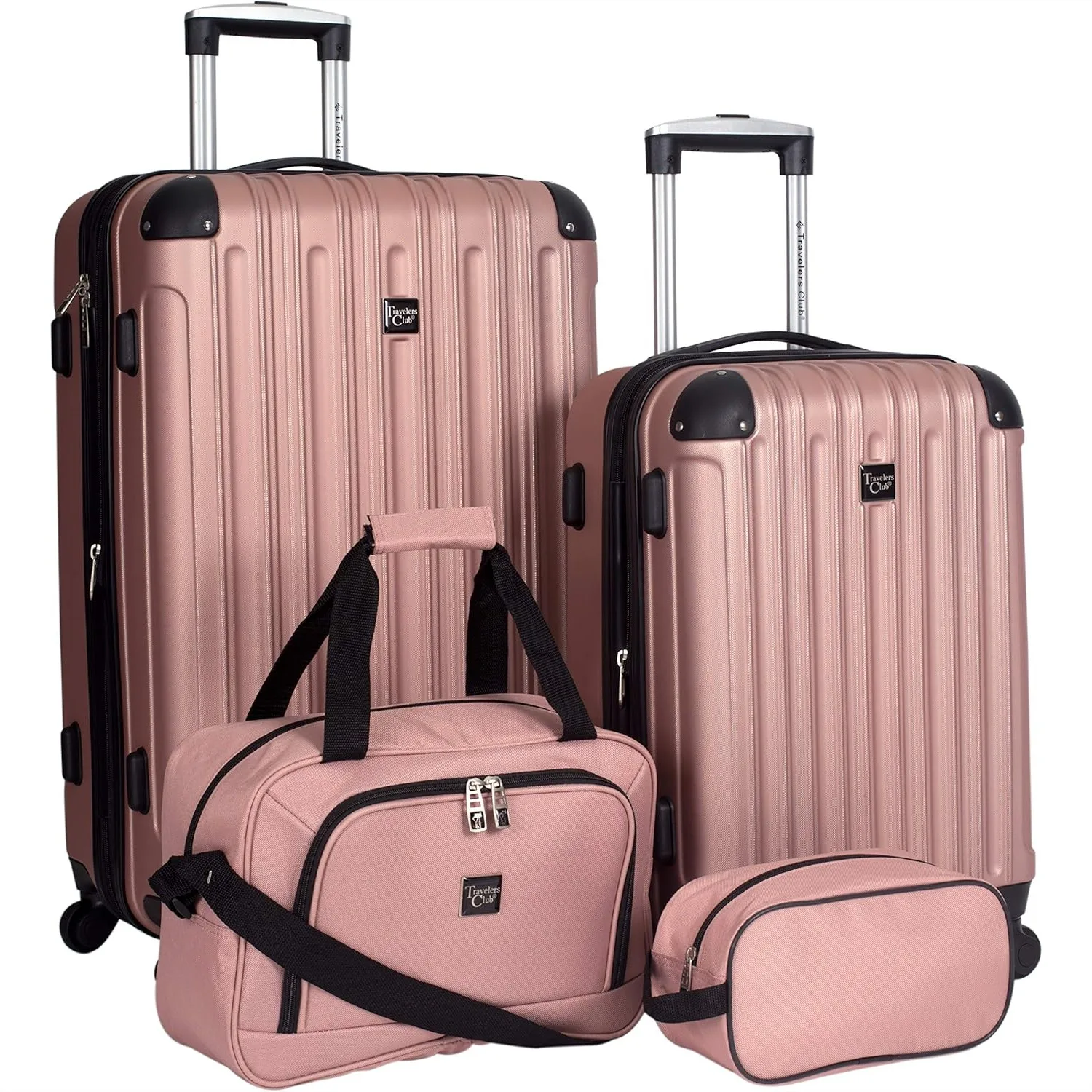 

Hardside 4-Piece Luggage Set with Spinner Wheels for Travel, Rose Gold