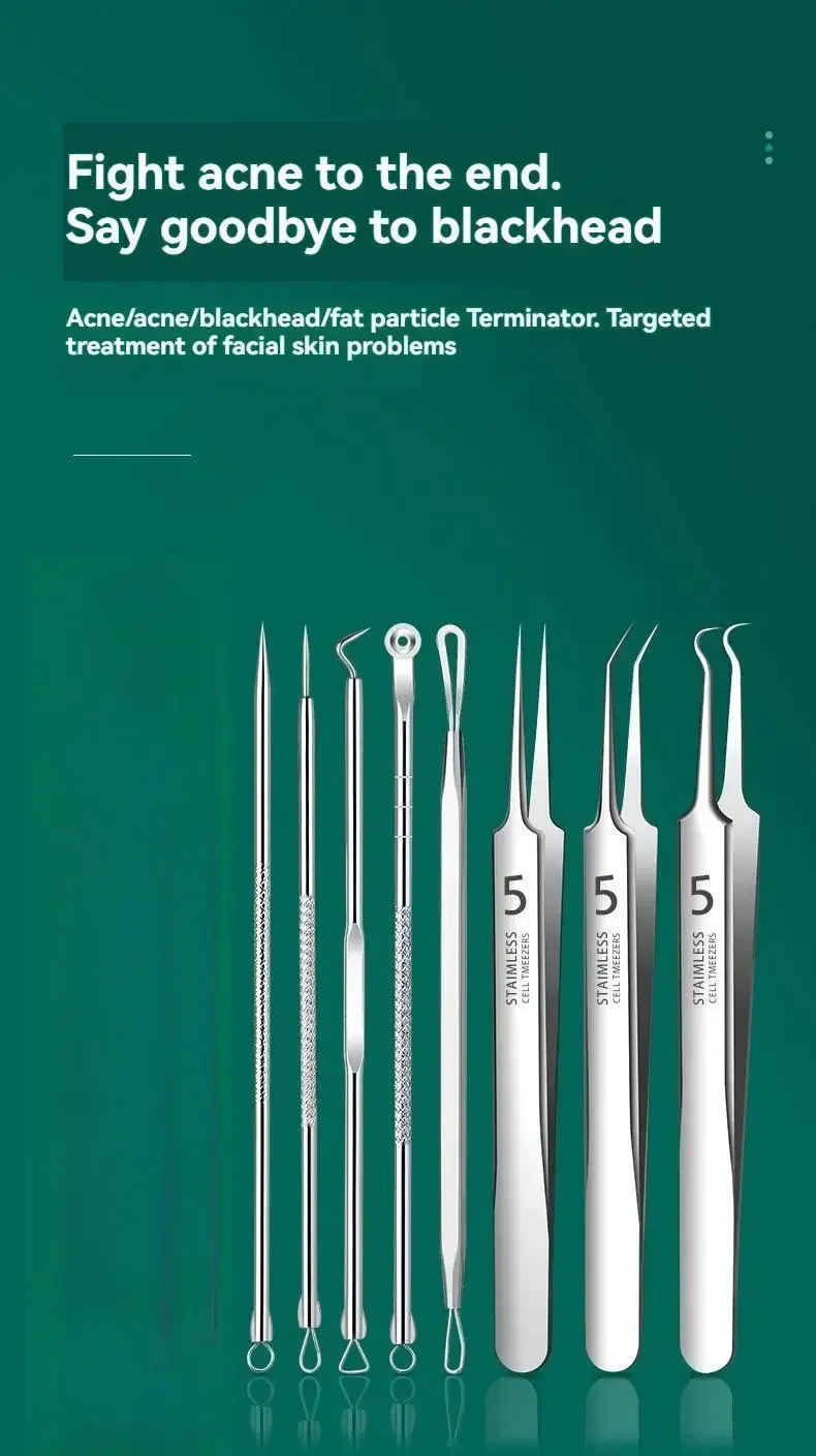 8-teiliges Set aus Edelstahl: Akne-Clip, Zellclip, Mitesser-Clip, Akne-Nadel, Akne-Nadel für Schönheitssalons, Akne-Nadel-Werkzeug – Detail 5