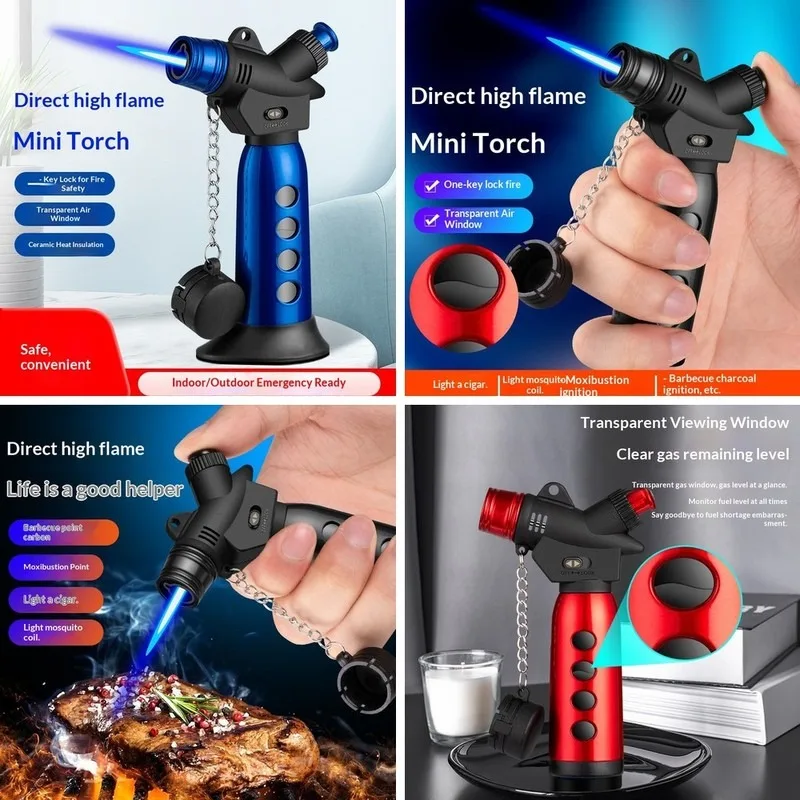 Mini Jet Flame Torch Lighter, Windproof Refillable Butane Lighter with Locking Ignition for Cigar & Mosquito Coil
