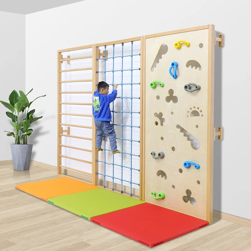 

Indoor Home Use Climbing Walls for Children Sensory Training Fitness Equipment Wooden Baby Climbing Wall Net for School
