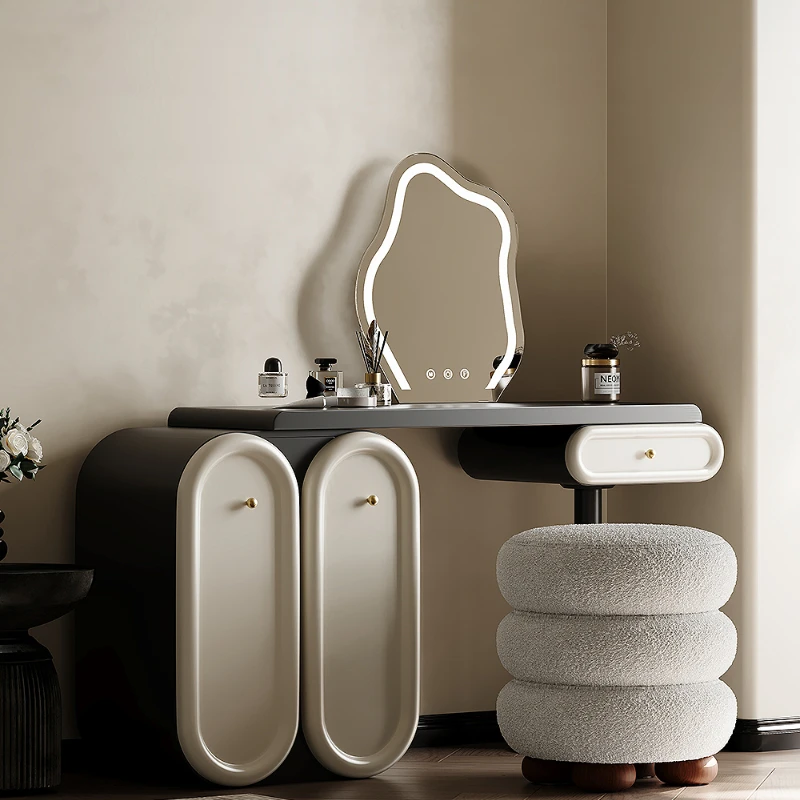 

Integrated Natural Wooden Dresser Storage Rotating Design Modern Luxury Vanity Black Corner Unique Coiffeuse Bedroom Furniture