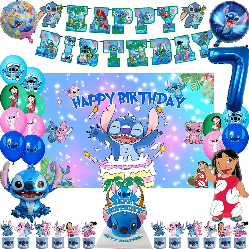 Disney Lilo & Stitch Birthday Party Decoration Stitch Banner Balloon Backdrop Cake Topper Birthday Party Supplise Kids Toys