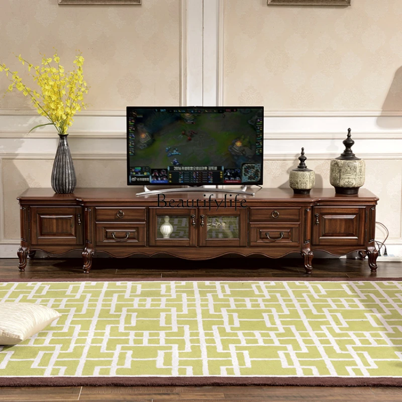 

High-end American all-solid wood TV cabinet, coffee table, black walnut TV cabinet