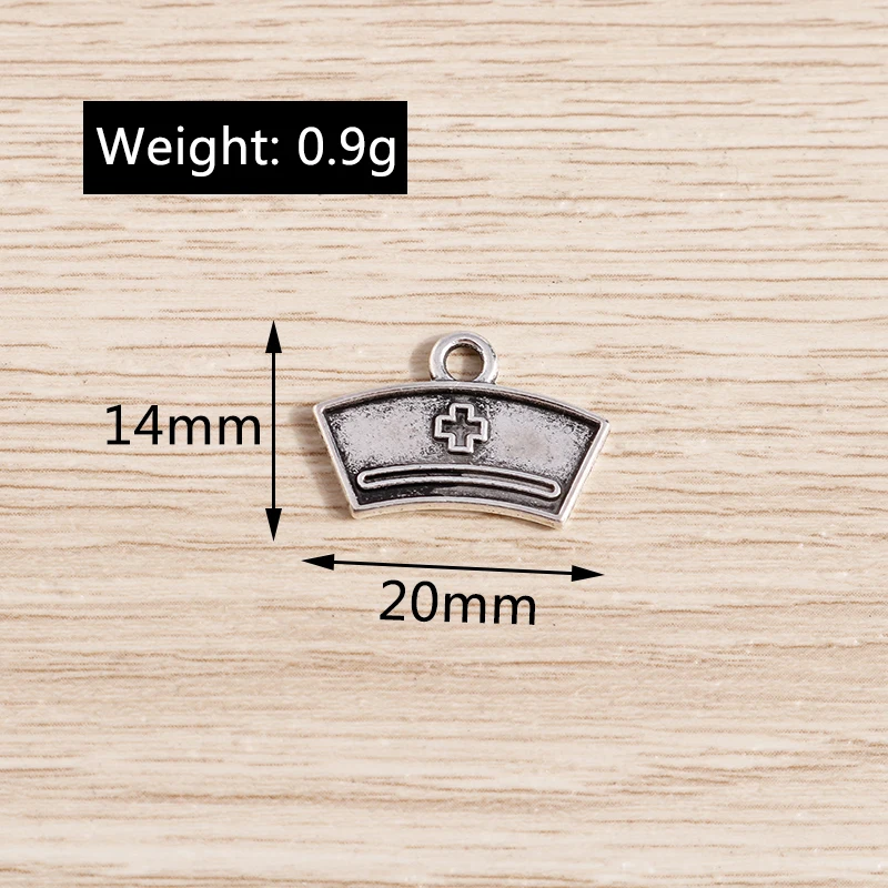 30pcs 20x14mm Cute Alloy Nurse Cap Charms Pendants for Jewelry Making Necklaces Earrings Bracelets DIY Crafts Accessories