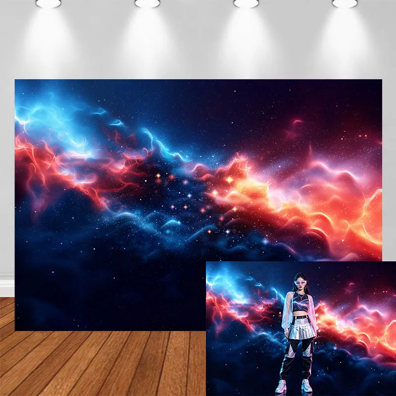 

LS Independence Day Photography Background Blue Orange Red Flowing Nebula Decorative Adult Kids Portrait Photo Backdrop Studio
