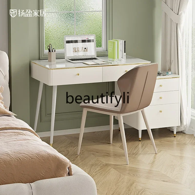 2003 Light luxury rock slab desk bookshelf integrated bedside table computer desk dressing table small apartment