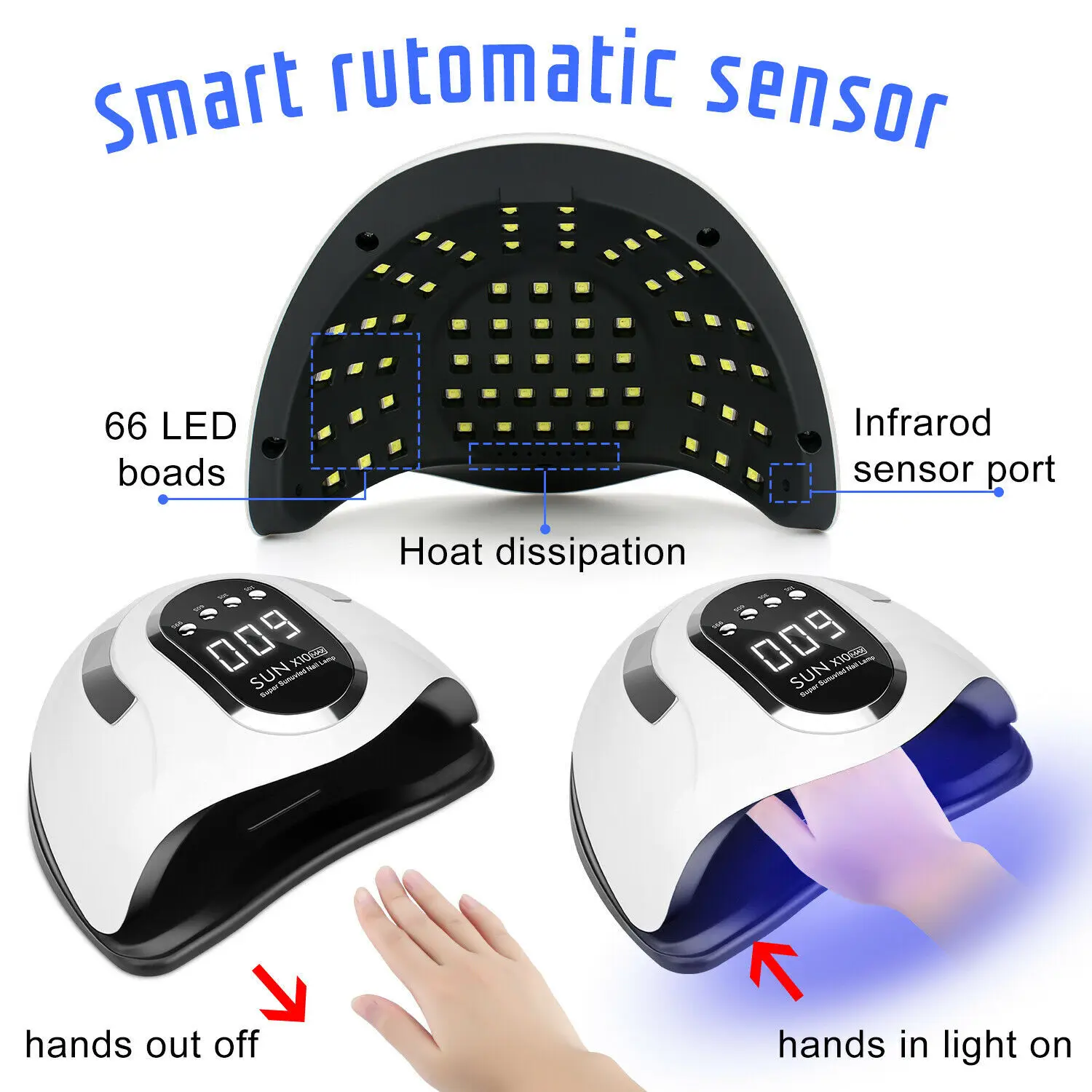 SUN X10 MAX UV LED-nageldroger 280 W 66 LEDs Gellak-uithardingslamp met 4 timers Automatische sensor LCD-scherm Sneldrogende manicure