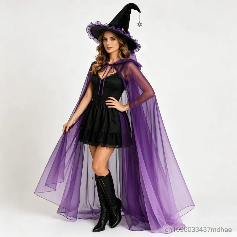 ハロウィン女性魔女コスプレ帽子紫レーストリムボウスターチェー - Women Accessories Chain のレビューと価格