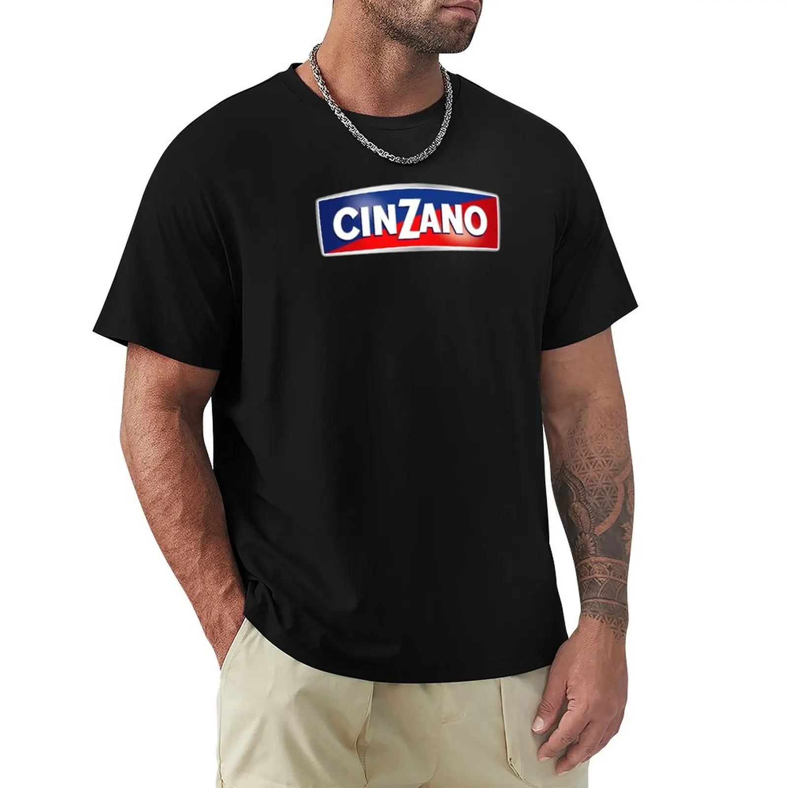 Camiseta con monograma y logotipo de Cinzano, camiseta con cuello redondo y estampado vintage