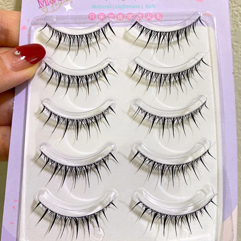 New 5 Pairs Natural  False Eyelashes Cos Japanese Eyelashes Handmade Transparent Terrier Thick Curling Fan Eyelash Makeup Tools