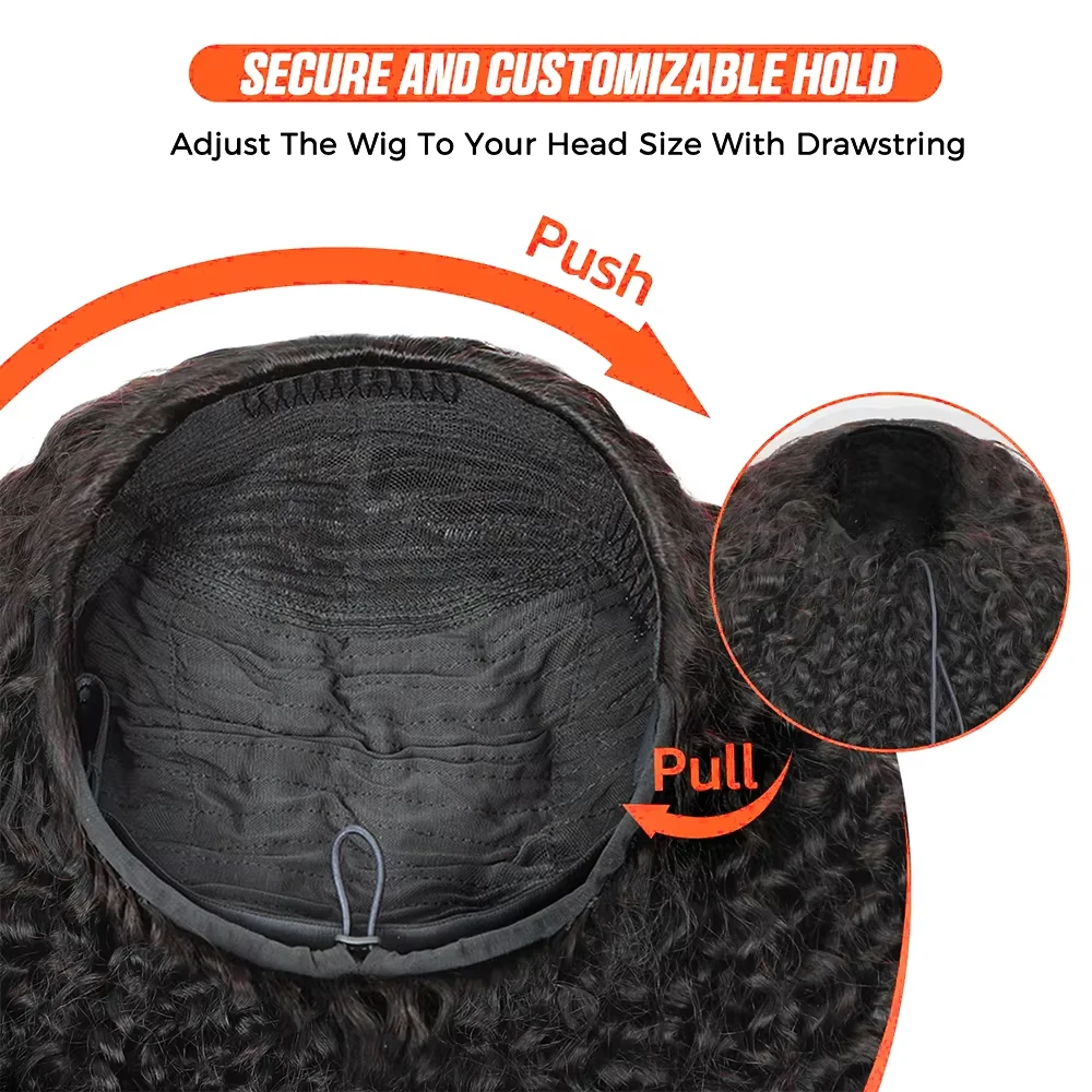 3 In 1 Kinky Curlyครึ่งWigsผมมนุษย์ที่มองไม่เห็นสายรัดวิกผมธรรมชาติเครื่องทําWigs