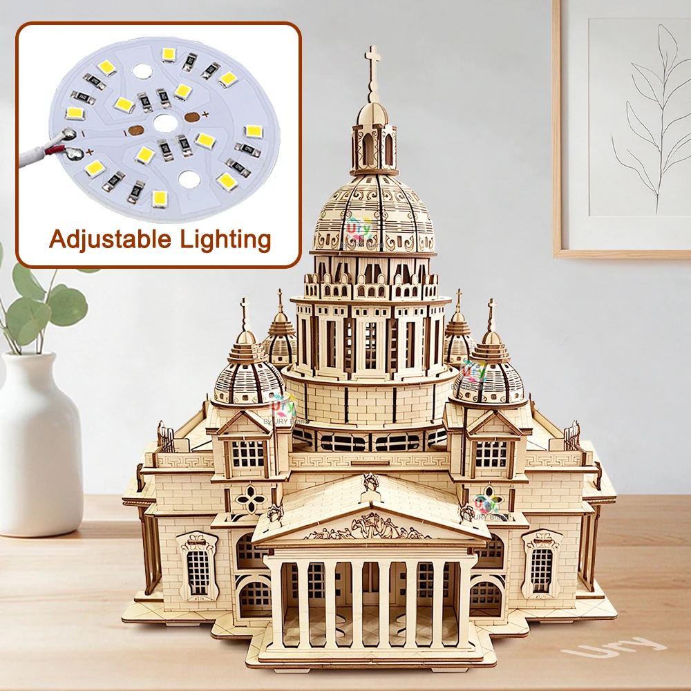 3D Wooden Puzzle Royal Castle Isaac's Cathedral in Russia Model With LED Light Assembly Kits For Adult DIY Decoration for Gifts