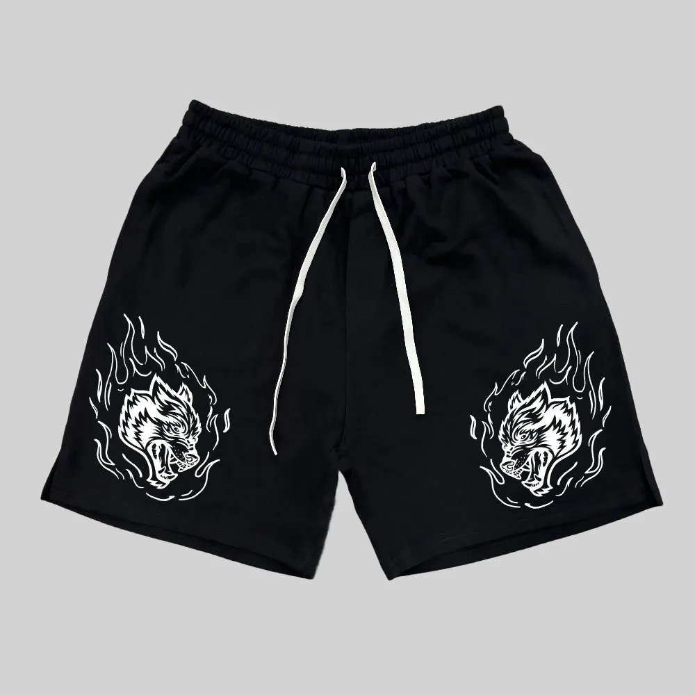 Wolves 2024 Summer Fashion WOLF Print Men Cotton Shorts Casual Fitness Jogging Workout Bottoms Male Training Sports Short Pants