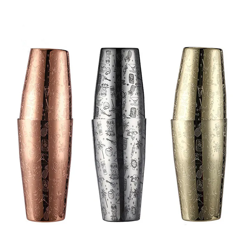1 pcs 650ml/800ml Boston Cocktail Shaker With Etched Pattern Bar Cocktail Shaker Tin Set Bar Tool
