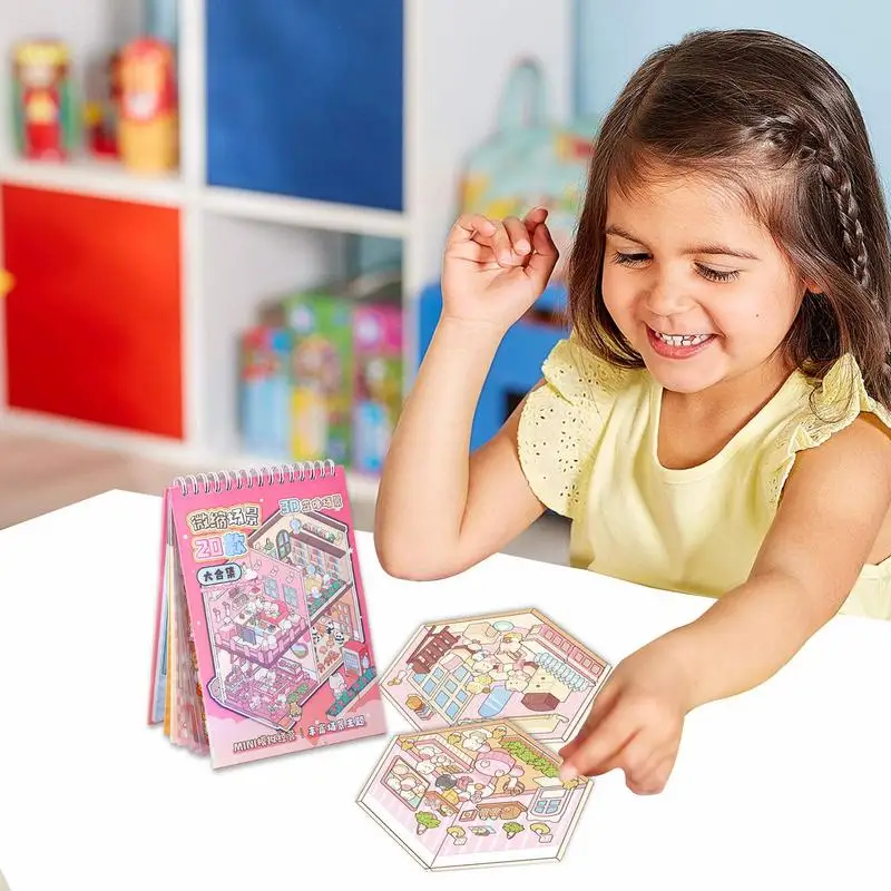 3D สติกเกอร์ฉากสําหรับเด็ก Miniature House ฉากสติกเกอร์ Journaling กระดาษหัตถกรรมความงามอุปกรณ์สําหรับเด็กบรรเทาความเครียด Pass
