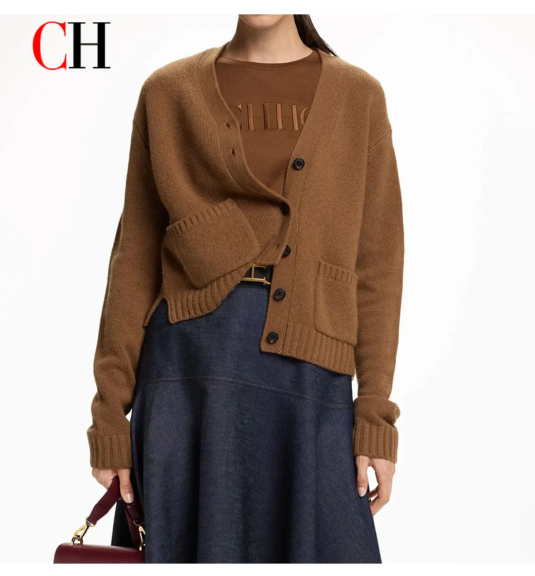 CH Women's Clothing Round-Neck Casual T-Shirt Featuring the CHHC embroidery Logo a Basic Everyday Top