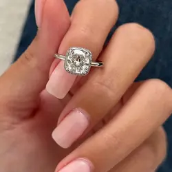 IGI 2CT Square Cushion Lab Grown Diamond Double Edge Halo Engagement Ring 14K White Gold CVD HPHT Diamond 4 Claw Prongs