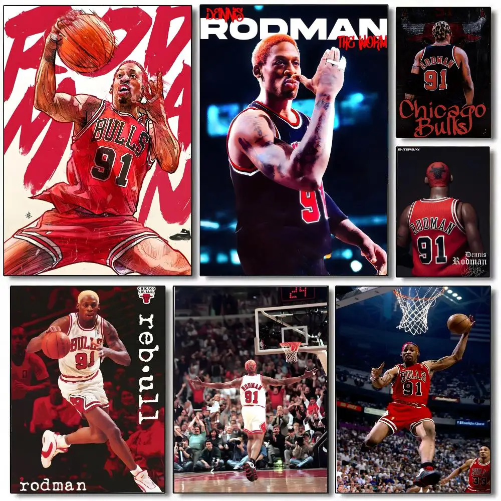 Basketball Star D-Dennis Rodman Poster Sticky Painting Prints Wall Art Waterproof Home Living Bed Room Bar Cafe Aesthetic Decor