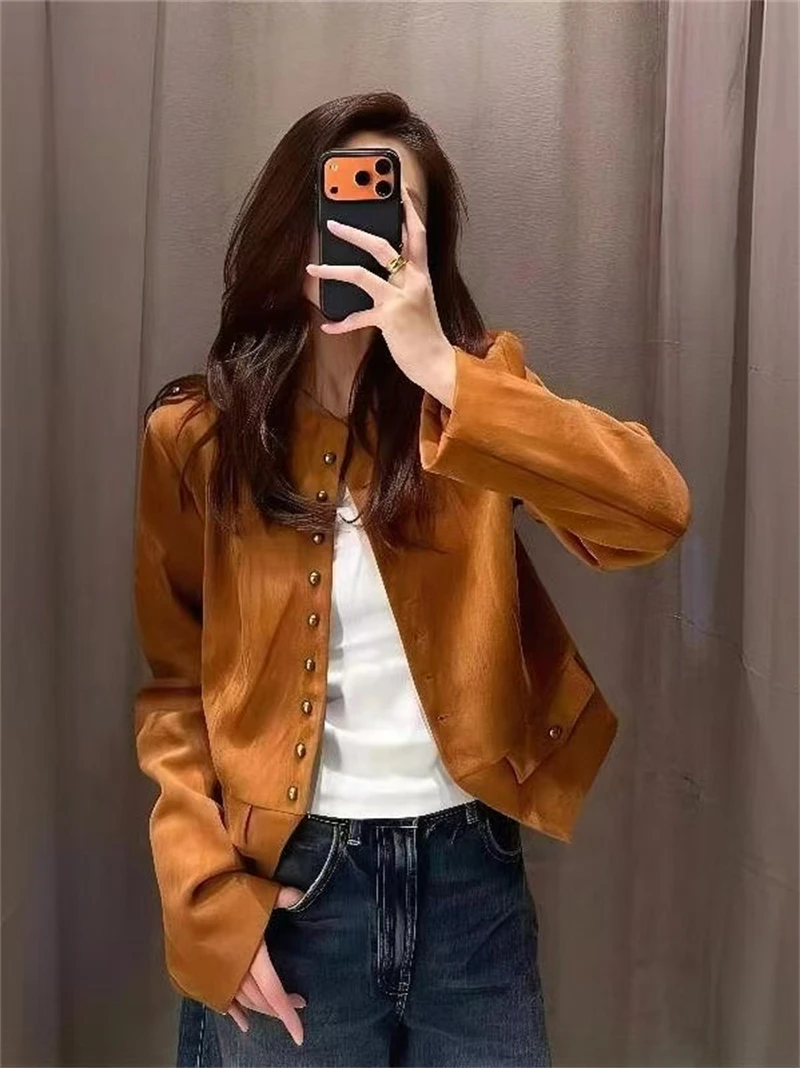 Guobioziy Women's Short Buttoned Jacket 2026 Spring and Autumn New Euro-American Casual Fashion Trend Slim Fit Commuter Street