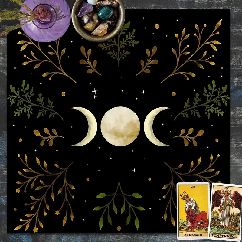 Triple Moon Tarots Tablecloth Olive Leaf Altar Cloth Alter Cloth Flower Wicca Tarot Mat Decor for Spread Witchy Core Home Decor