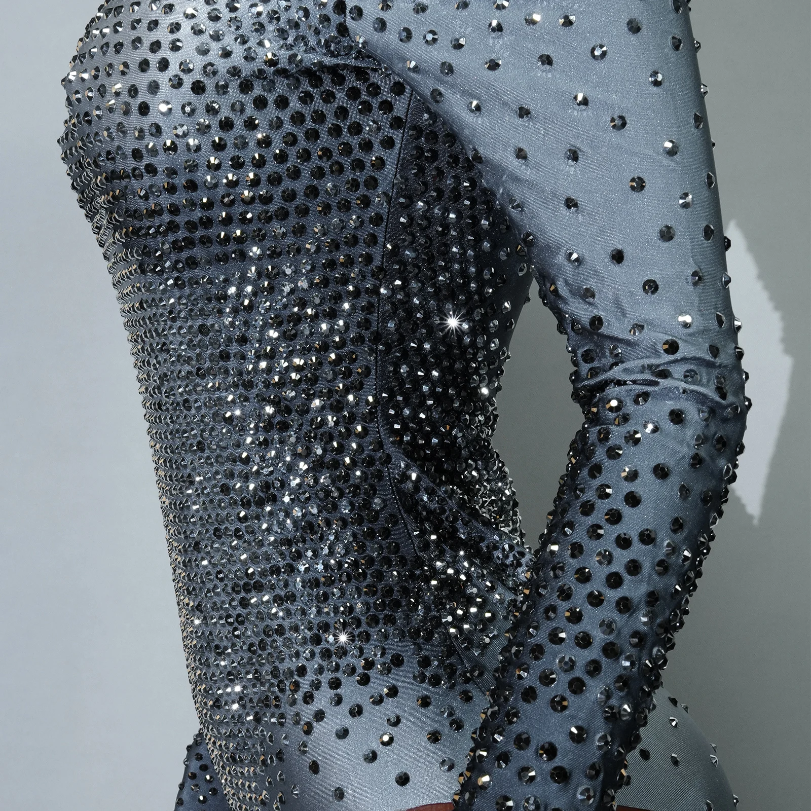 Body brillante con diamantes de imitación plateados, traje de cantante de manga larga, traje de actuación, espectáculo de danza Gogo, fiesta de arrastre, celebración