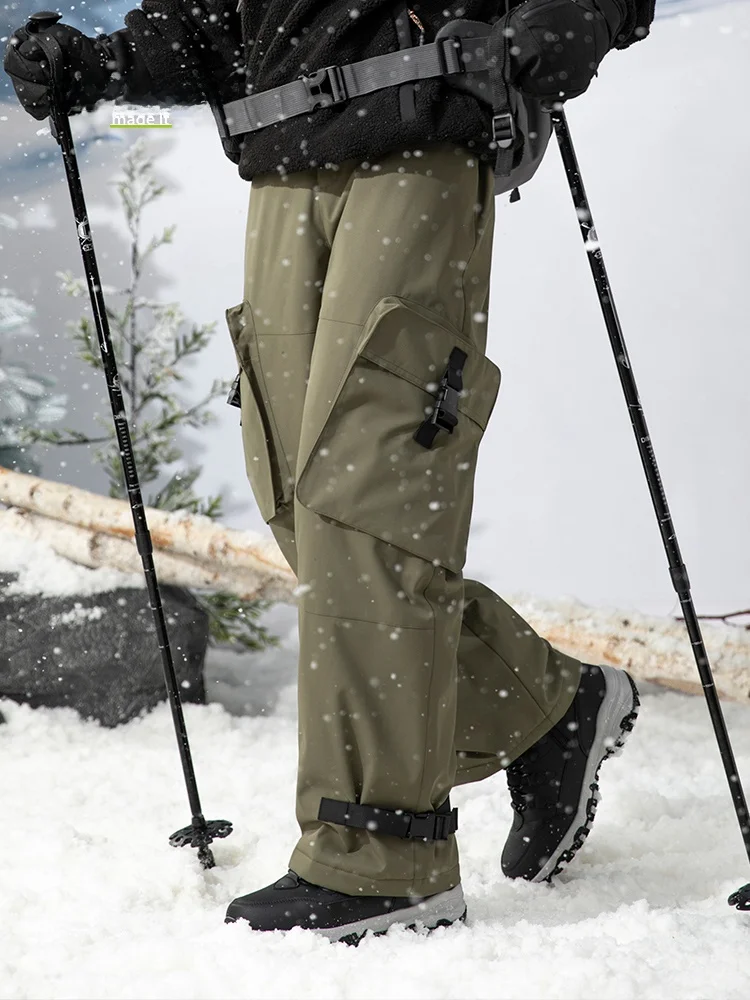 

MMOPTOP Winter Thiened Warm Men's down Pants Casual Loose Ski Long Trousers Youth Faion Straight Leg Polyester Elastic Fiber