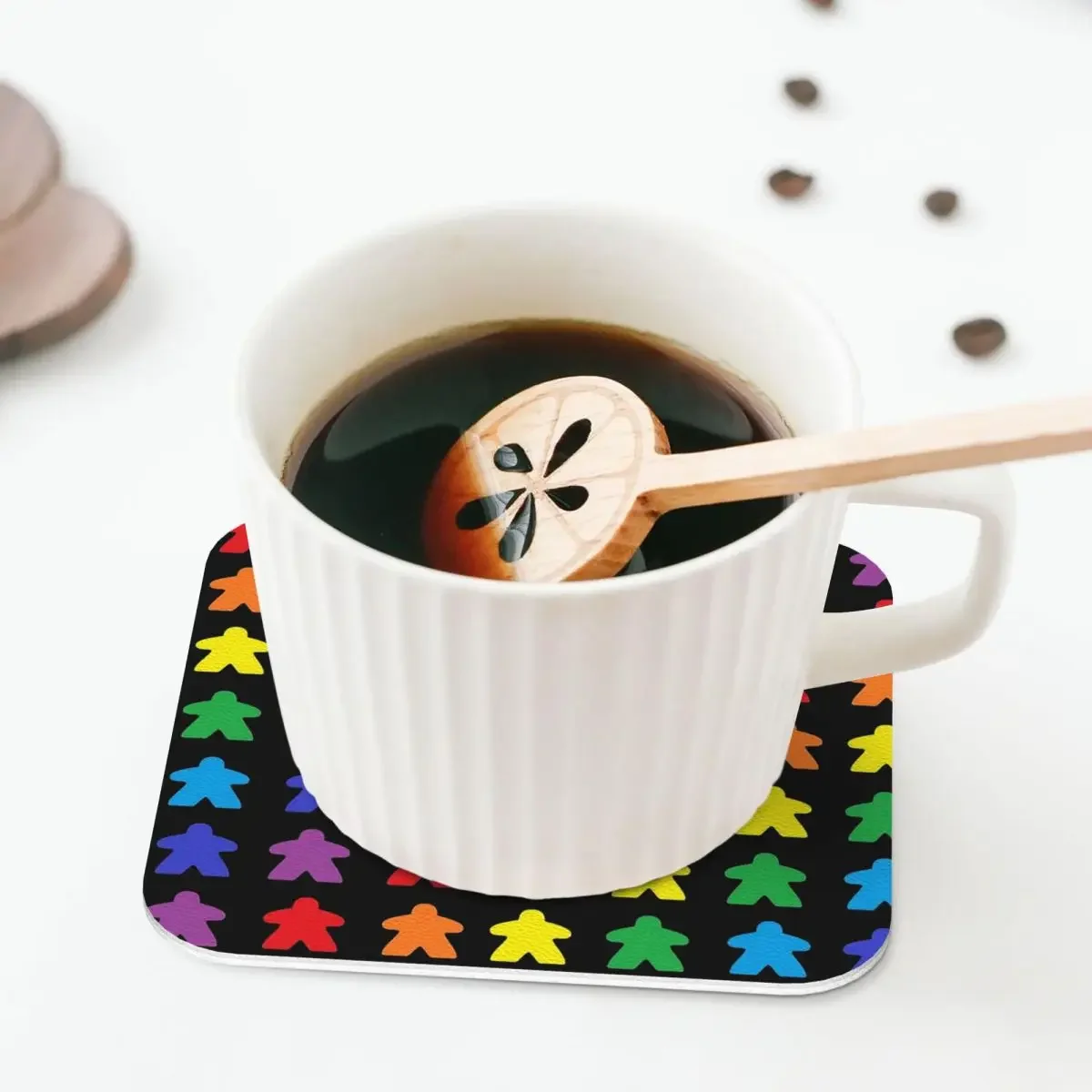 Meeple Rainbow Tabletop Prid Coasters Kitchen Placemats Waterproof Insulation Cup Coffee Mats For Home Tableware Pads Set of 4