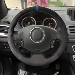 Suede Perforated Leather Cover Blue bar For Renault Megane 2 03-08 Kangoo 2008 Scenic 2 2003-2009 Car Steering Wheel Cover Trim