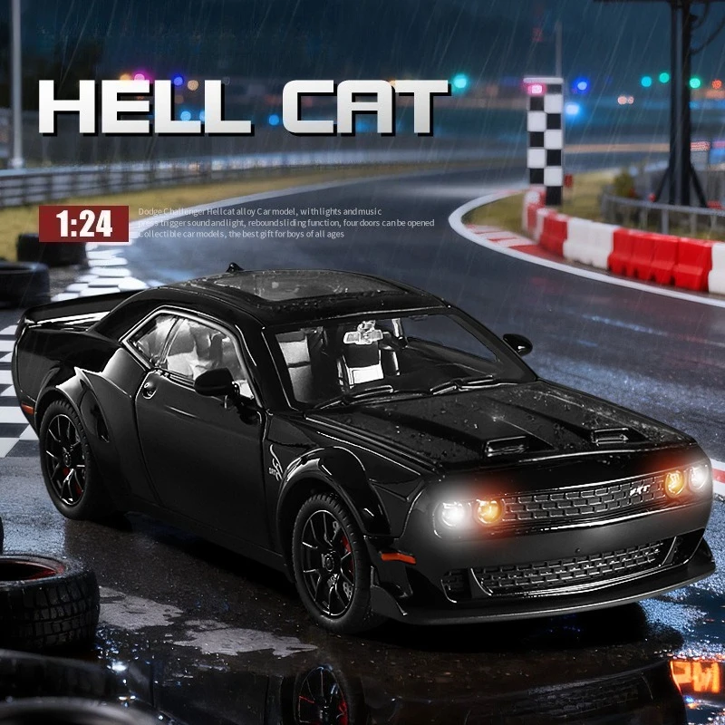 

1:24 Модель спортивного автомобиля из сплава Hellcat, модель гаража со звуком и светом с американским мускулистым автомобилем, коллекционная модель автомобиля из сплава