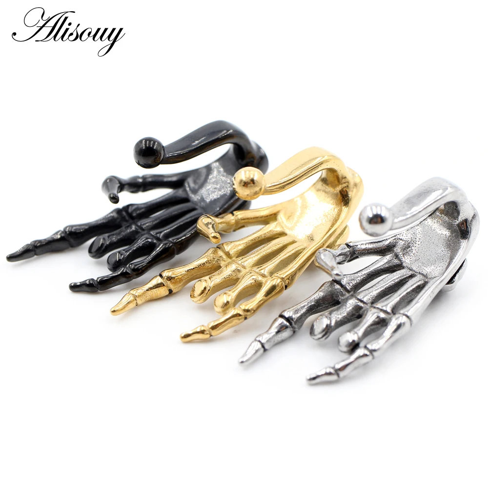 Alisouy 1PC Stainless Steel Skull Skeleton Hand Ear Weights Heavy Expander Stretcher Plugs Gauges Earrings Body Piercing Jewelry