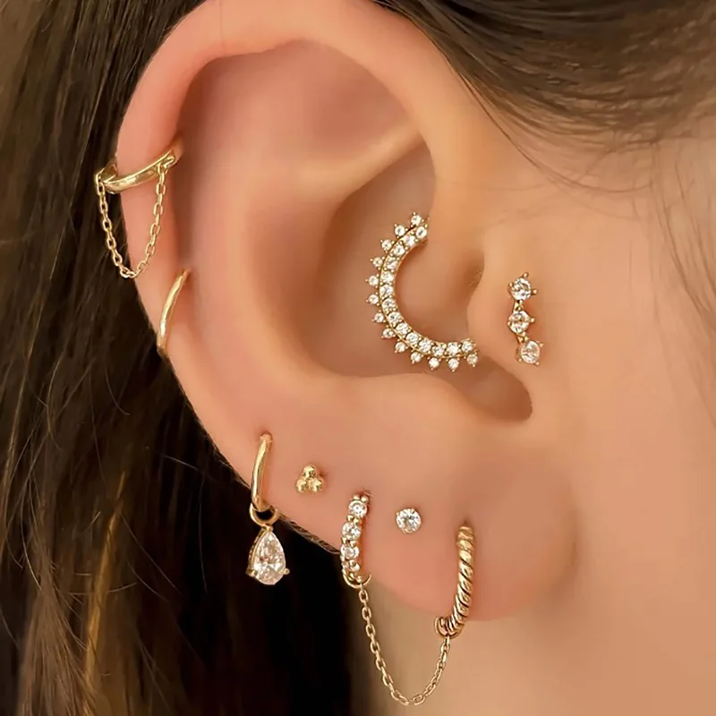 1PC Little Star Moon Snake Crystal Charms Helix Daith Drop Earrings for Women Hanging Matching Piercing Lobe Tragus INS Jewelry