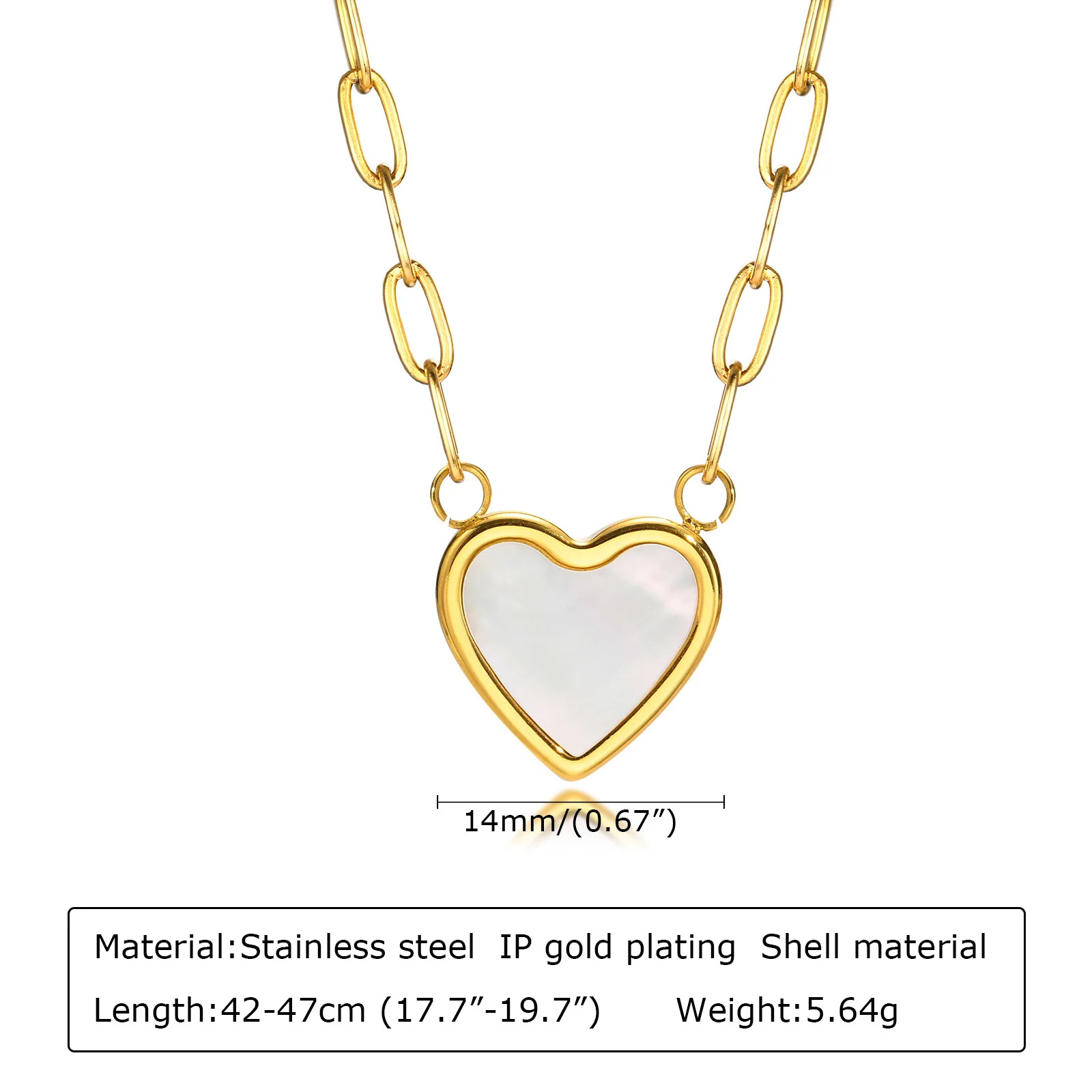 Temperament Shell Heart Necklaces for Women Young Girls Gift Jewelry,Gold Color Stainless Steel Paperclip Chain collar femenino
