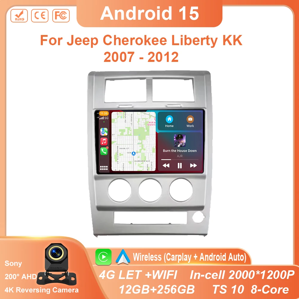 

Android 15 Car Radio For Jeep Cherokee Liberty KK 2007 - 2012 Auto Multimedia Video Player GPS 4G Carplay Autoradio 2K QLED DSP