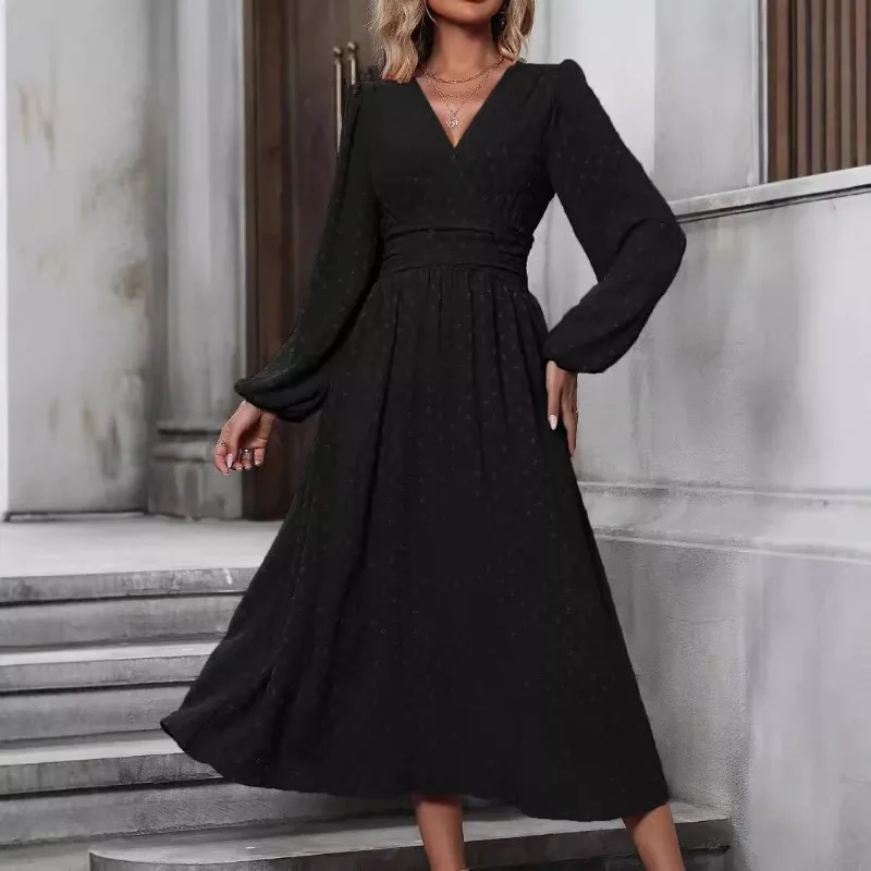 Dresses 2025 Woman Fall and Winter New Arrival: Off-Shoulder Lantern Sleeve Pleated Long Dress Tops Skirts Y2k Clothes