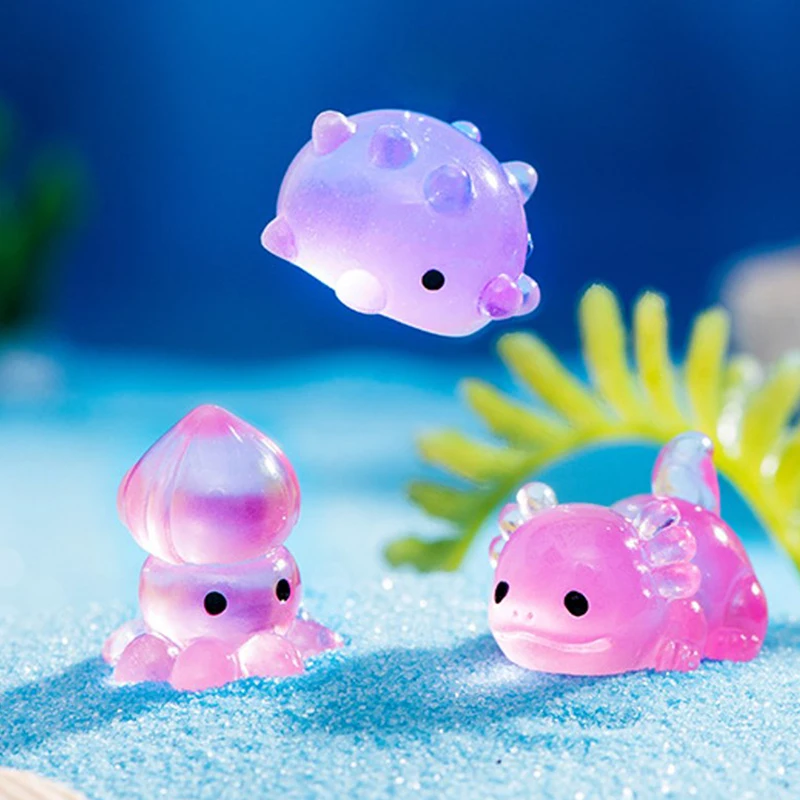 Lichtgevend zeedierenornament Mini Glow Animal Hanger Micro Fish Tank Krab Dolfijn Octopus Decoratie Landschap