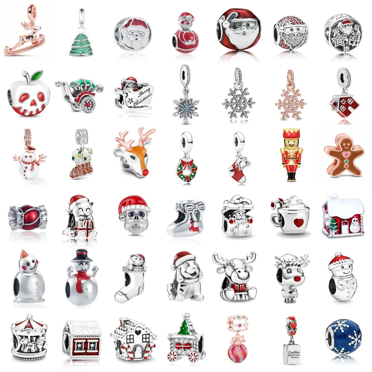 Christmas Series Reindeer Snowman Christmas Tree 925 Silver Pendant Fit European Original Bracelet DIY Exquisite Jewelry