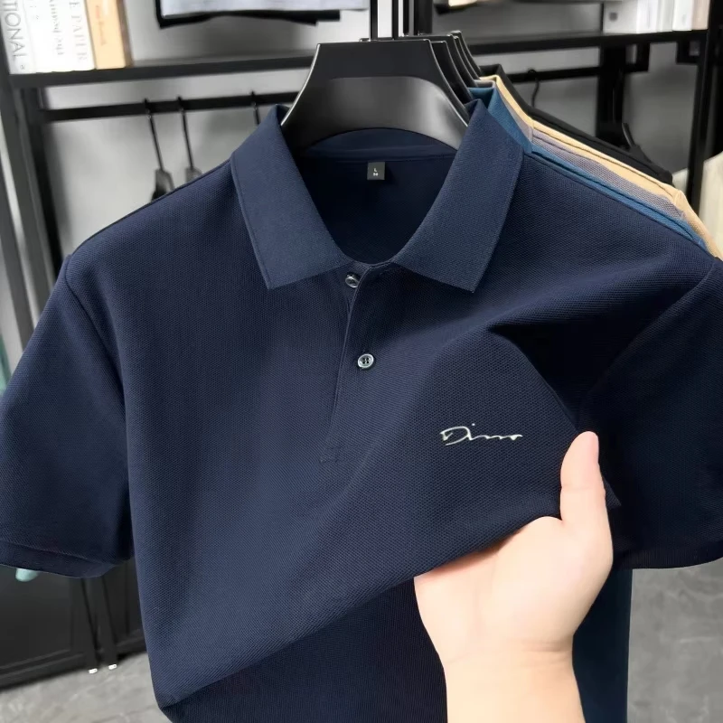 Men's 100% Cotton Short Sleeve Polo Shirt, High Quality Luxury Brand Simple Letter Embroidery Casual Breathable Summer T-shirt