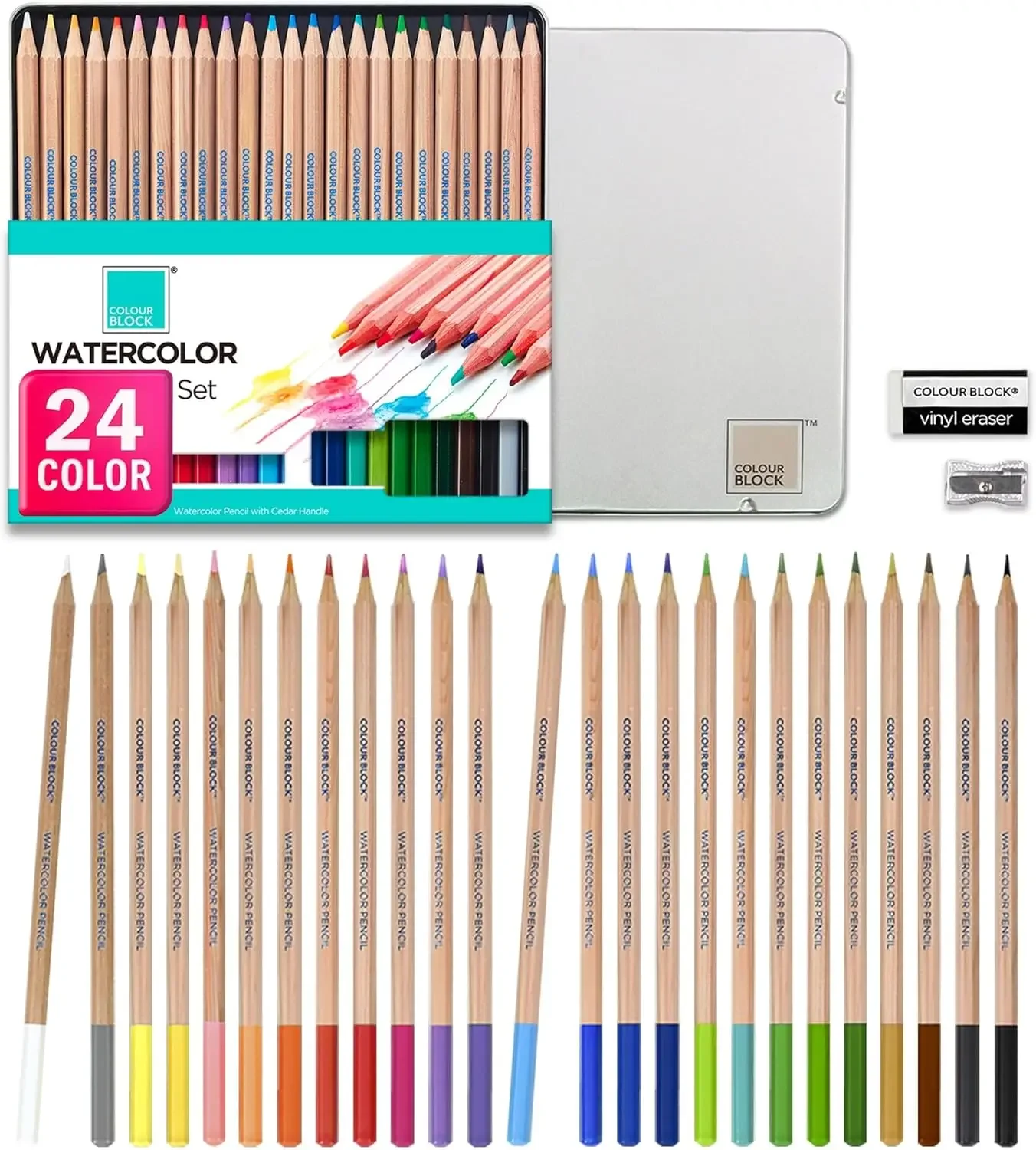 

24-Piece Premium Cedar Wood Watercolor Pencil Set for Drawing, Sketching, and Painting with Wet or Dry Effects